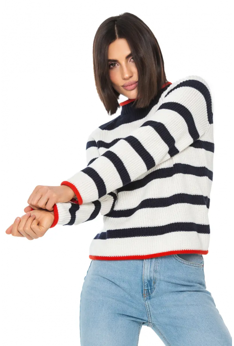 T-neck Knit Jumper Blue
