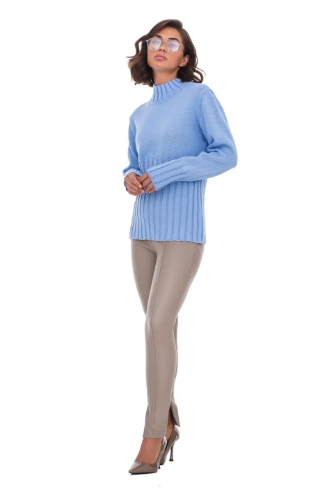 T-neck Knit Jumper Lyseblå
