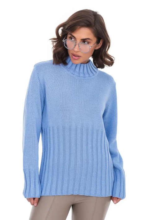 T-neck Knit Jumper Lyseblå