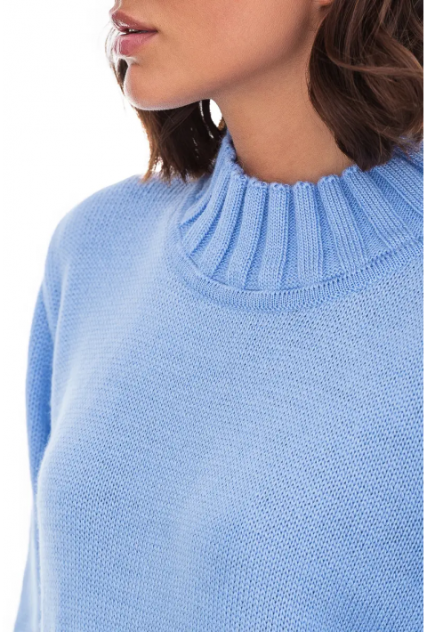 T-neck Knit Jumper Lyseblå