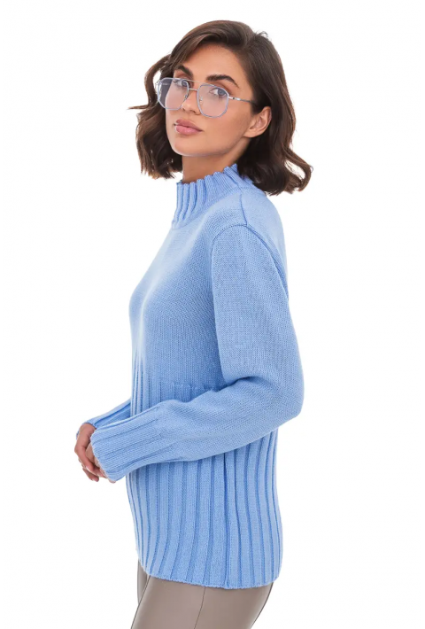 T-neck Knit Jumper Lyseblå