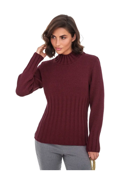 T-neck Knit Jumper Bordeaux