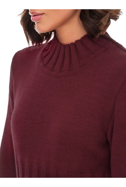 T-neck Knit Jumper Bordeaux