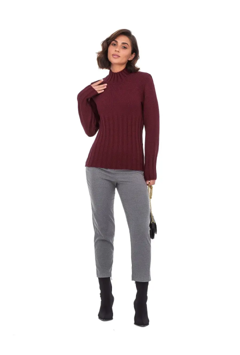 T-neck Knit Jumper Bordeaux
