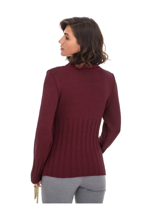 T-neck Knit Jumper Bordeaux
