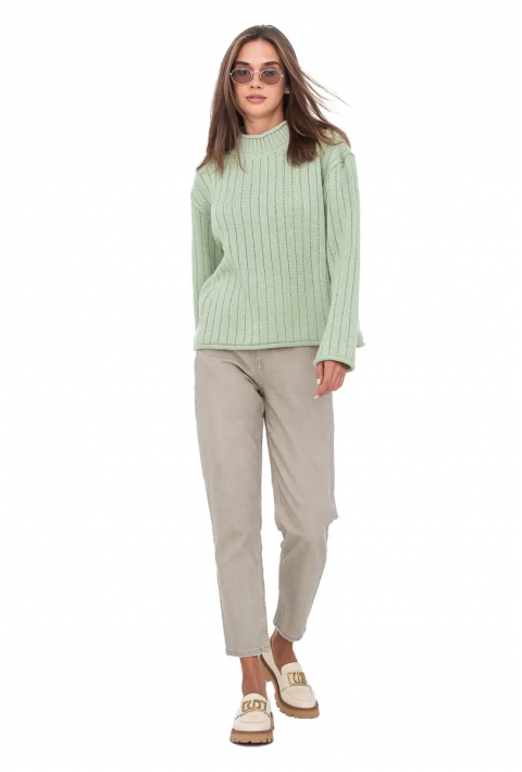 T-neck Knit Jumper Light green