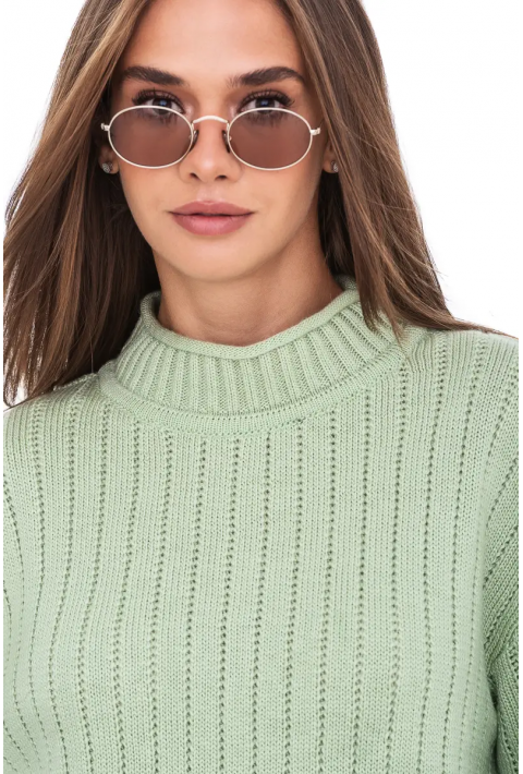 T-neck Knit Jumper Light green