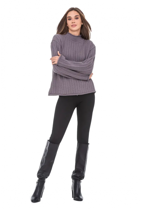 T-neck Knit Jumper Grey