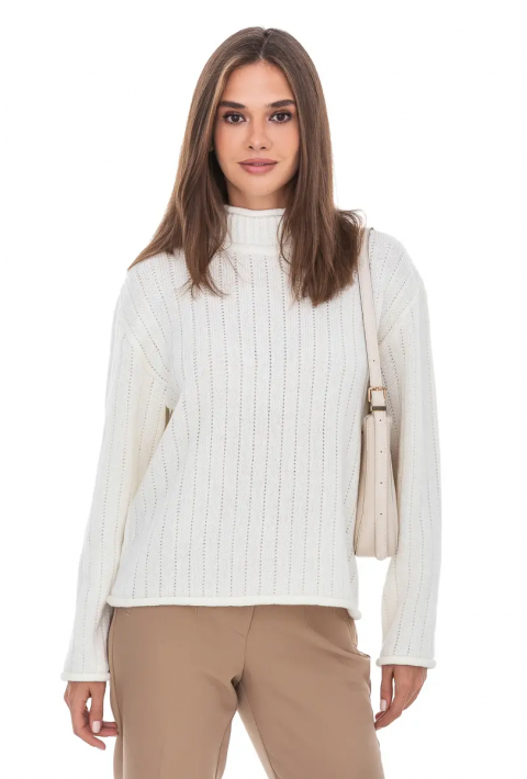 T-neck Knit Jumper Cream
