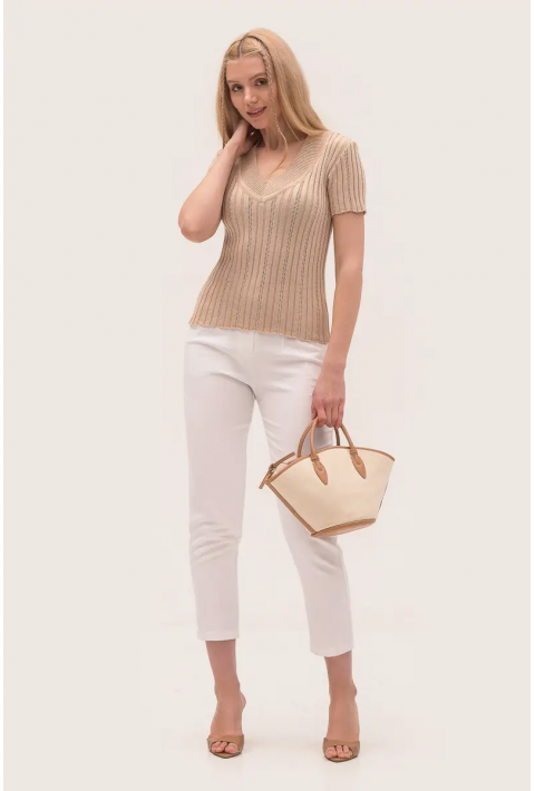 Knit T-Shirt  Beige