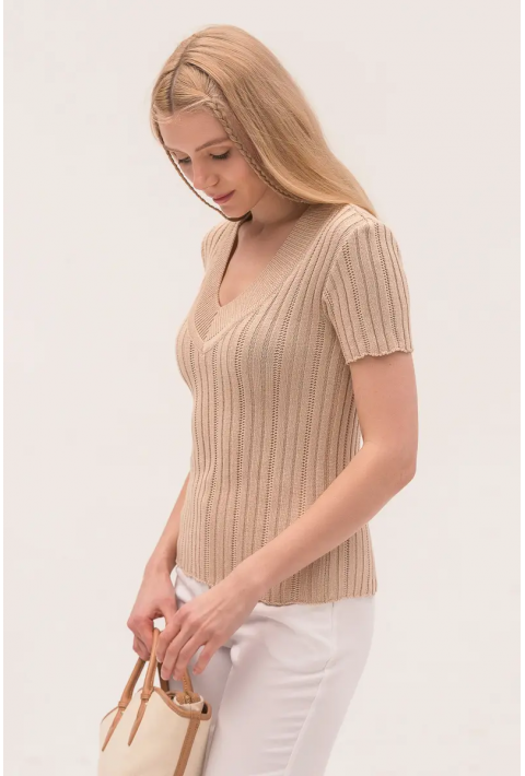 Knit T-Shirt  Beige