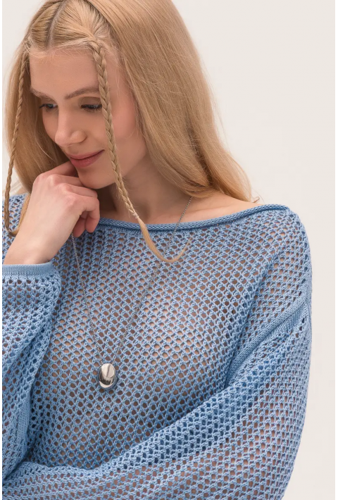 Openwork Knit Sweater Eco Colletion Lyseblå