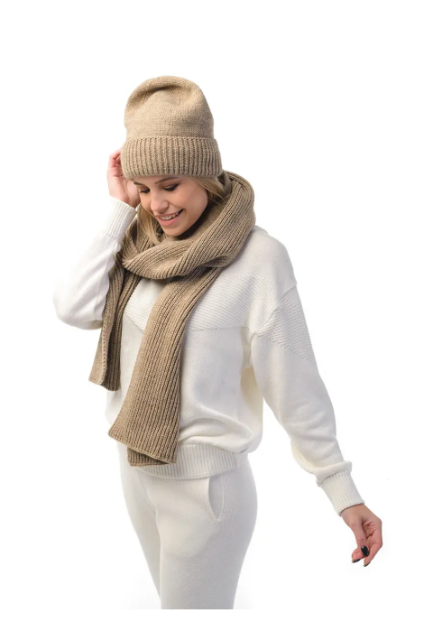 Wool Knit Hat and Scarve Sand