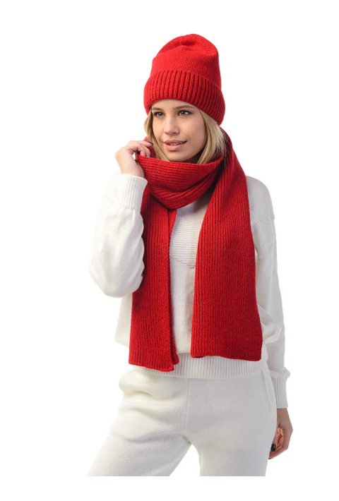 Wool Knit Hat and Scarve Red
