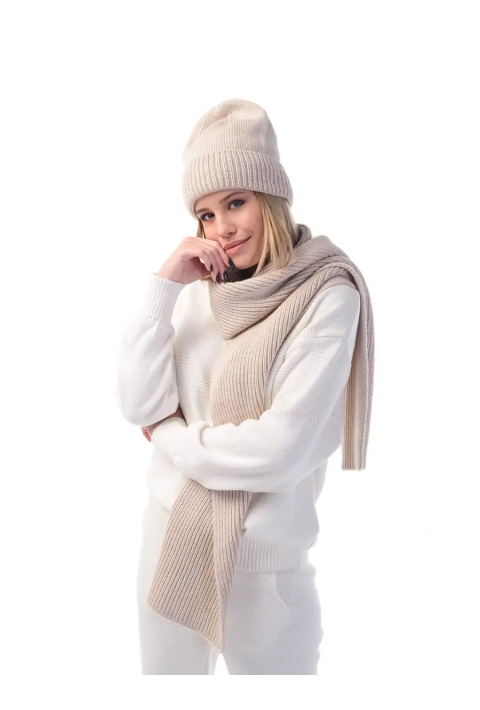 Wool Knit Hat and Scarve Beige