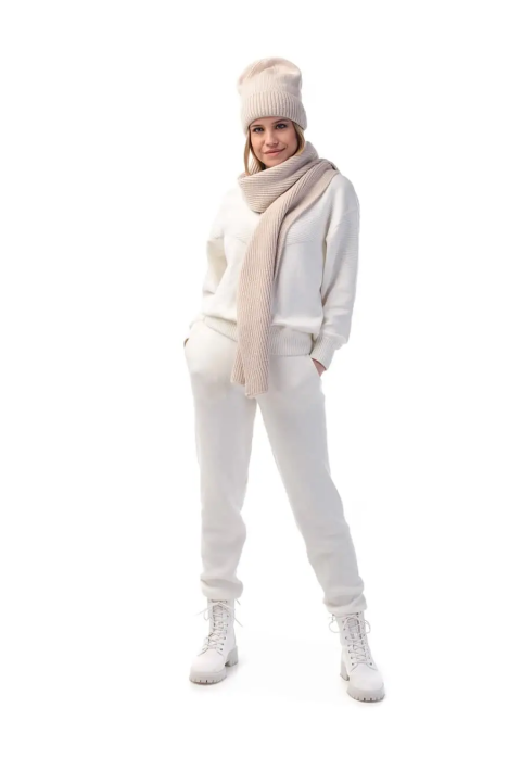 Wool Knit Hat and Scarve Beige