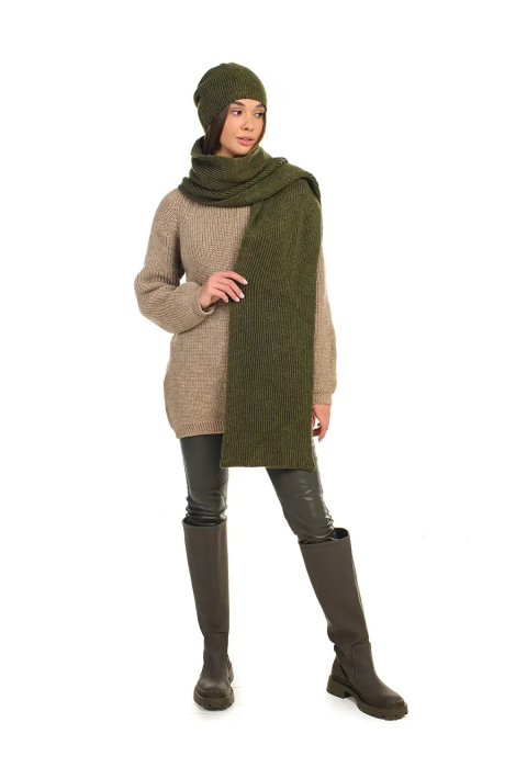 Wool Knit Hat and Scarve Army green
