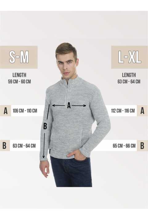 T-neck Zip Knit Sweater Grey