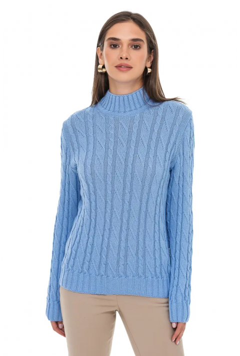 Soft Touch T-neck Knit Sweater Light blue