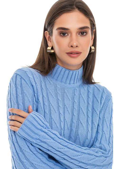 Soft Touch T-neck Knit Sweater Light blue