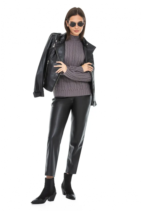Soft Touch T-neck Knit Sweater Grey