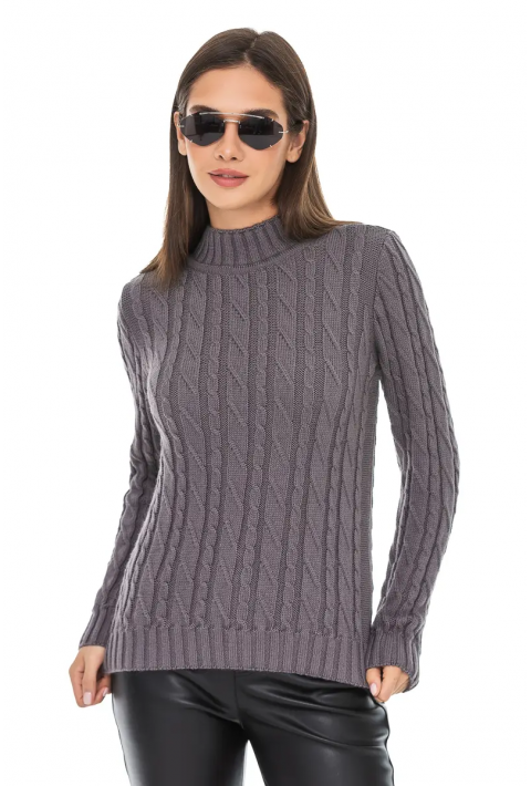 Soft Touch T-neck Knit Sweater Grey