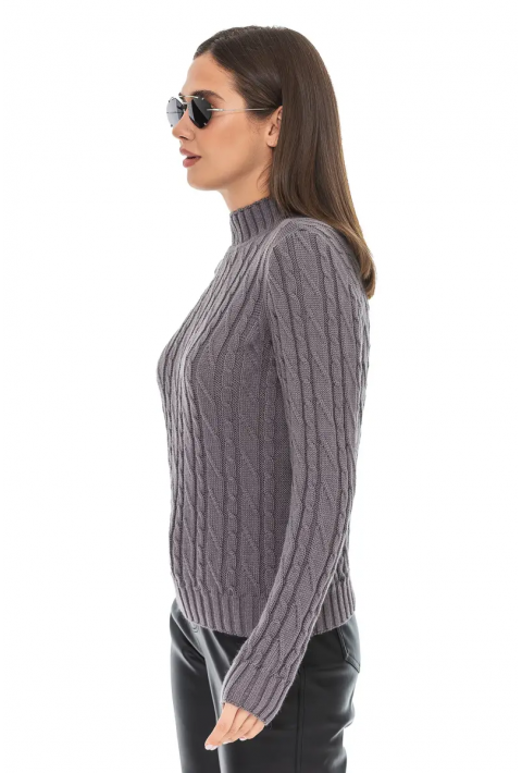 Soft Touch T-neck Knit Sweater Grey