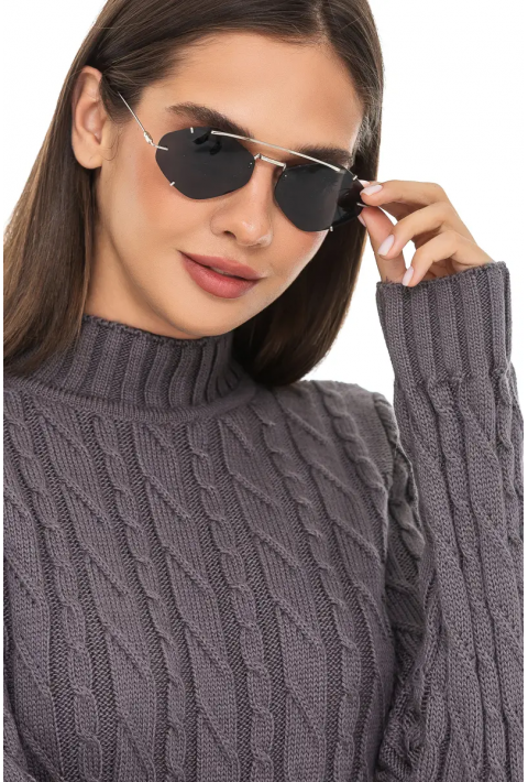 Soft Touch T-neck Knit Sweater Grey