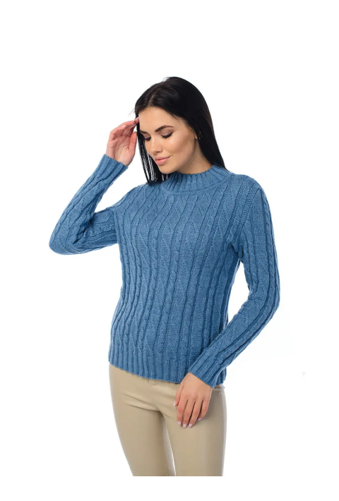 Soft Touch T-neck Knit Sweater Blue