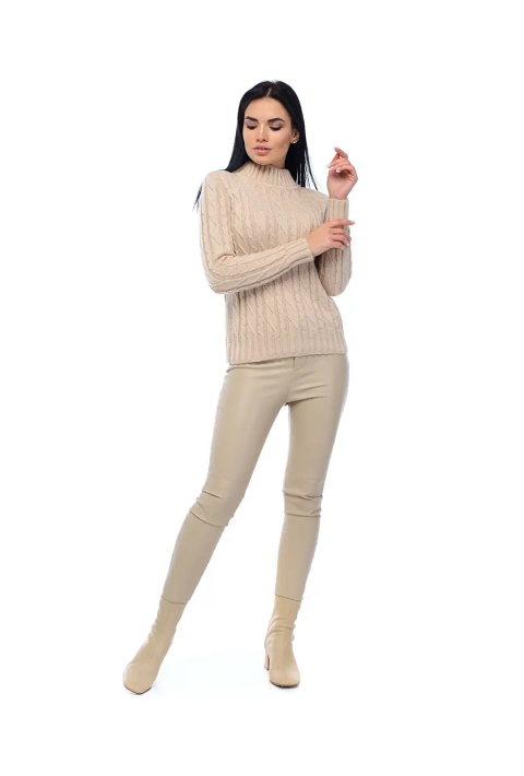 Soft Touch T-neck Knit Sweater Beige
