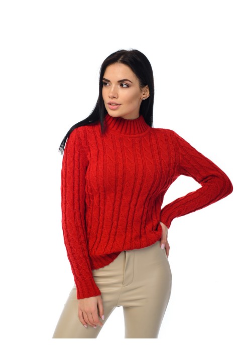 Soft Touch T-neck Knit Sweater Red