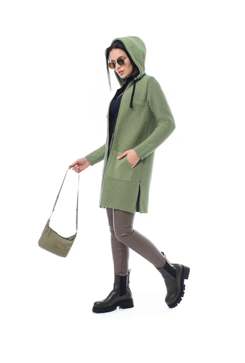 Knit Cardigan Zip Green