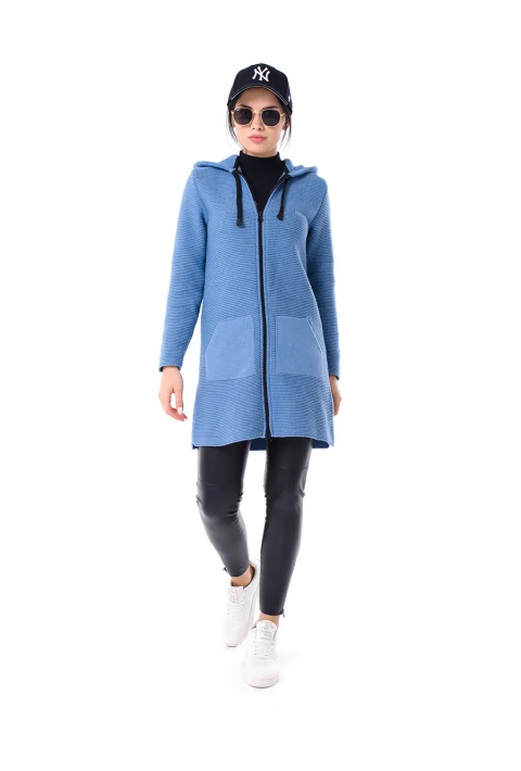 Knit Cardigan Zip Blue