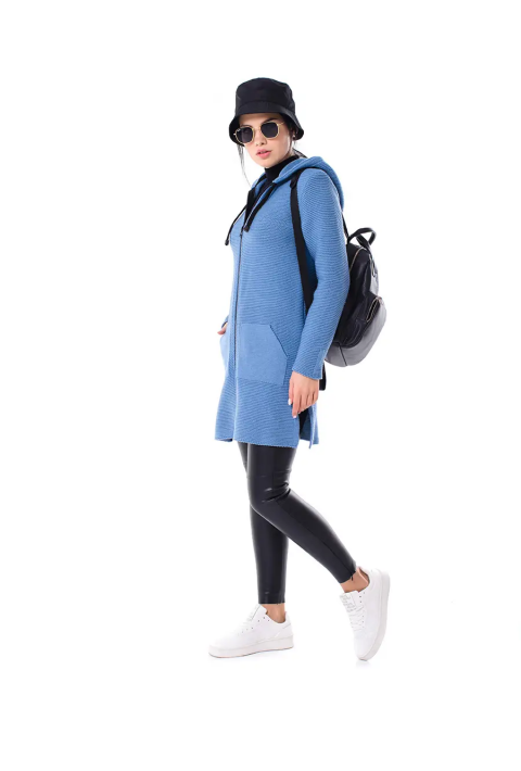 Knit Cardigan Zip Blue