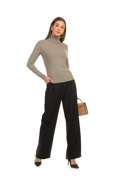 Soft Touch T-neck Knit Jumper Sand