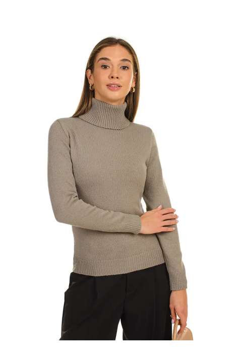 Soft Touch T-neck Knit Jumper Sand