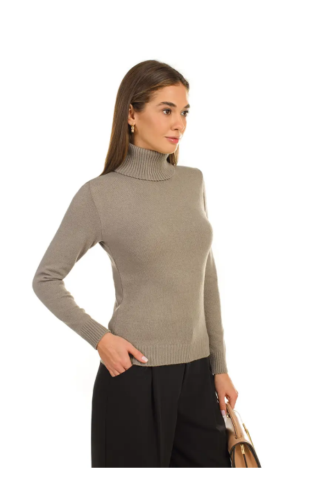 Soft Touch T-neck Knit Jumper Sand