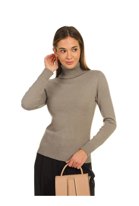 Soft Touch T-neck Knit Jumper Sand