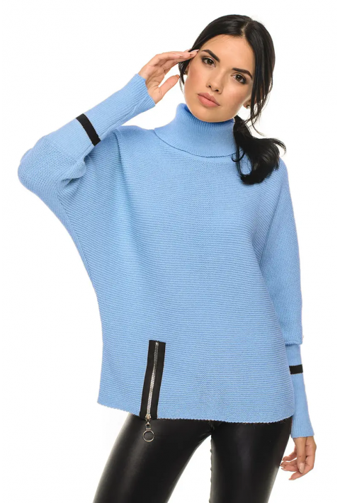T-neck Knit Jumper Light blue
