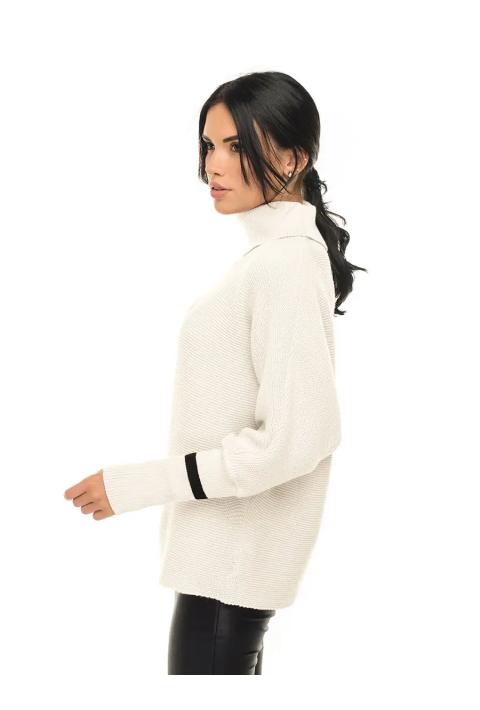 T-neck Knit Jumper Creame