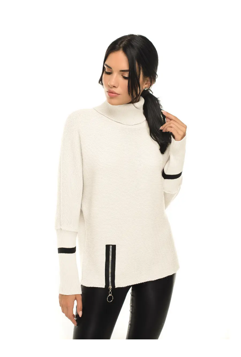 T-neck Knit Jumper Creame