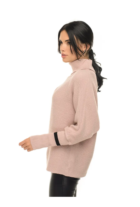 T-neck Knit Jumper Rose