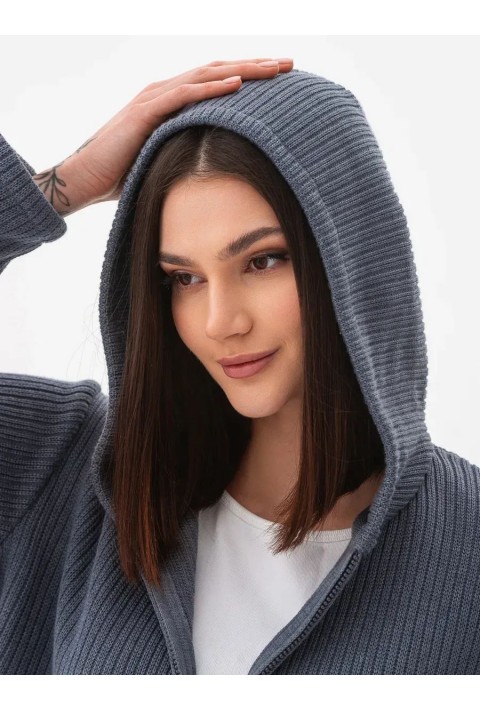 Knit Cardigan Zip Blå
