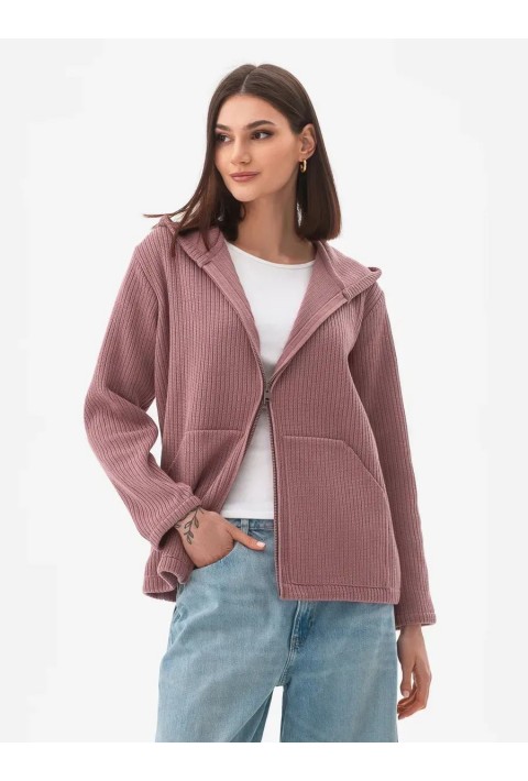 Knit Cardigan Zip Rose