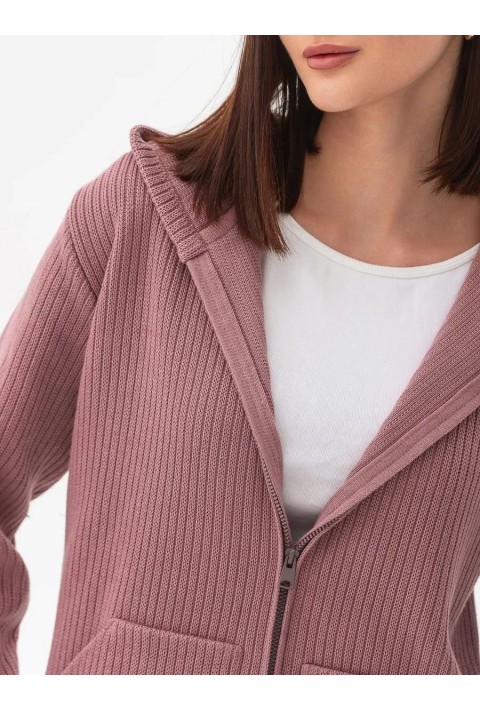 Knit Cardigan Zip Rose